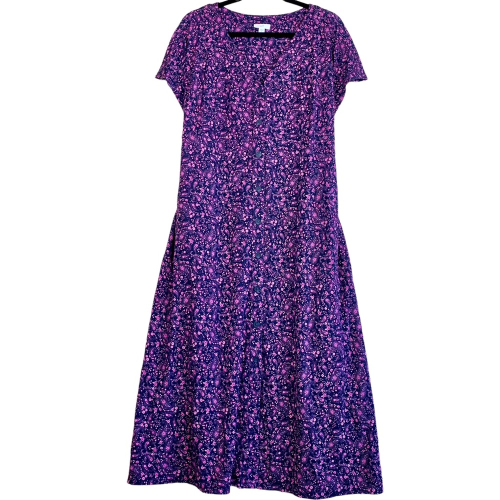 J. Jill Versatile V-Neck Dress A-Line Button Front Paisley Pink Midi Tie - Picture 8 of 16
